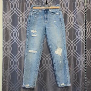 garage distressed medium blue mom jeans